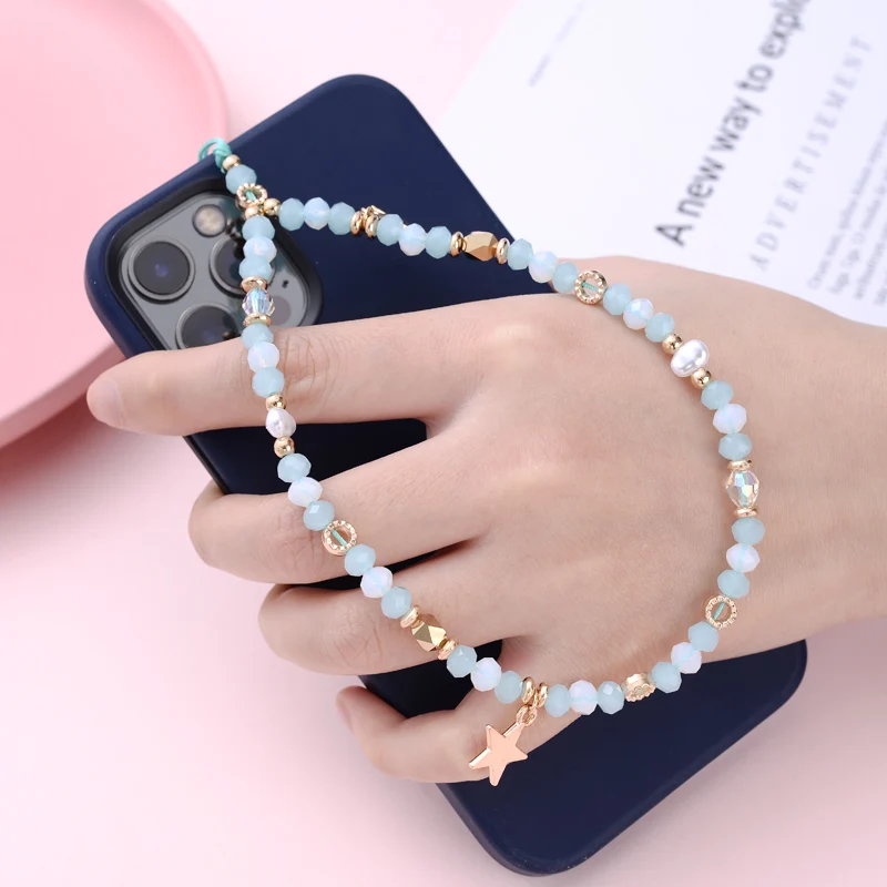 Fashion Acrylic Mobile Phone Chain Five-Pointed Star Pendant Beaded Telephone Lanyard Cellphone Hanging Rope For Women Jewelry