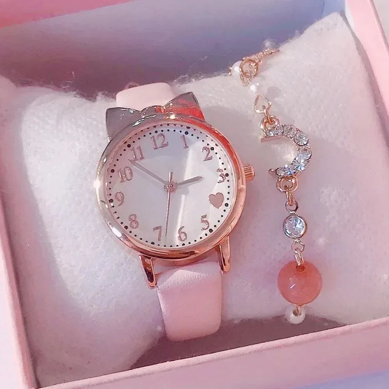 Bonito crianças relógio crianças digital dial conjunto pulseira de couro relógios quartzo grande dial meninas relógio sem caixa montre femme reloj mujer