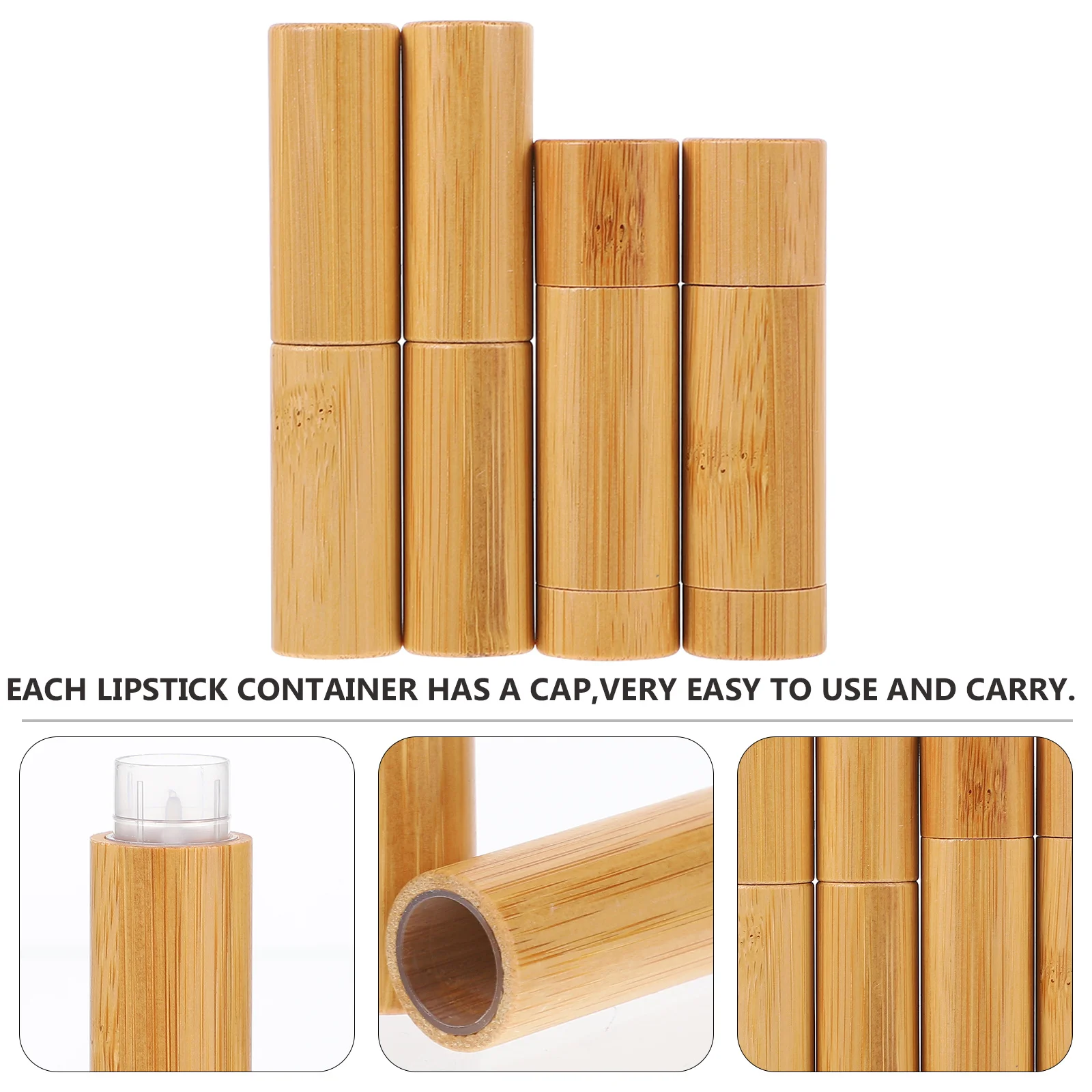 4 Stuks Draagbare Bamboe Lippenstift Containers Lege Buizen Voor Diy Lippenbalsem Hervulbare Crème Subverpakking Minimalistisch Ontwerp Make-Up
