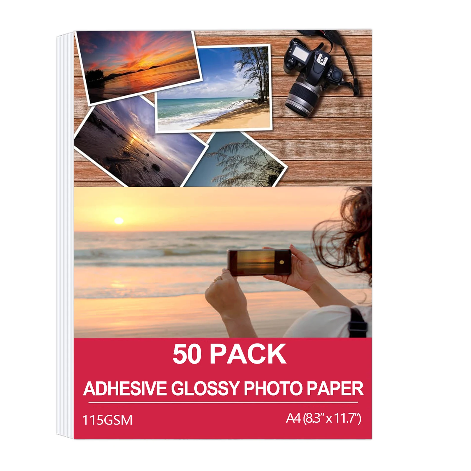 A4 115gsm Self-Adhesive Photo Paper, 50 Sheets, Glossy Sticky Back Printing Paper for Inkjet Printers, Peel and Stick Photos,