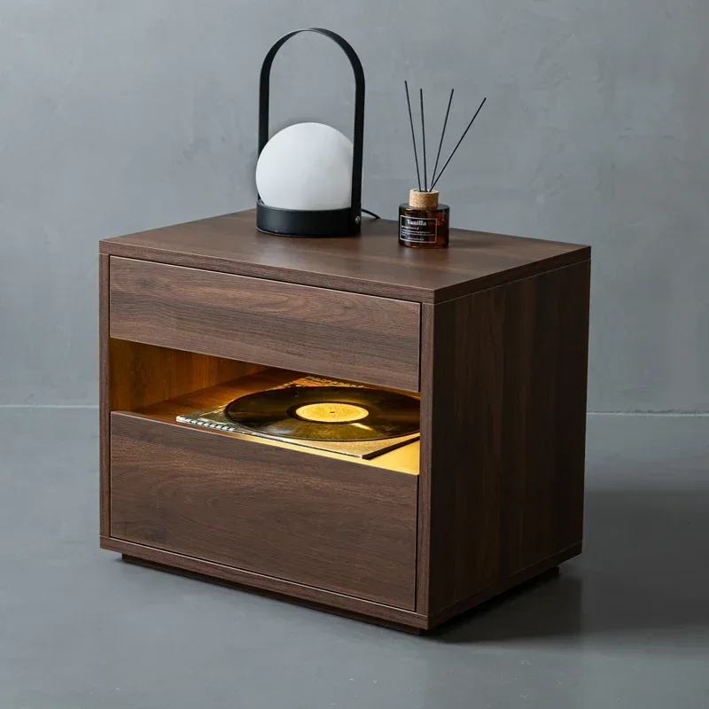 

CC Italian minimalist bedside table modern minimalist black solid wood drawer locker