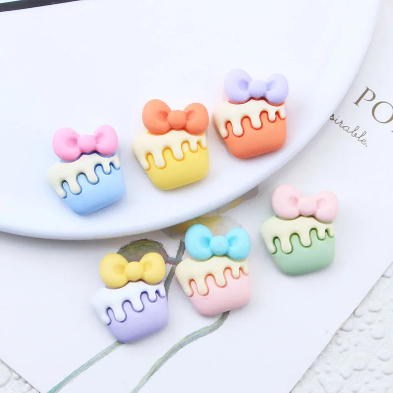 10pcs Mini Kawaii Cartoon Cake Bow Resin Flat Back Cabochons Scrapbook Diy  Party Hairpin Accessories Home Decoration Craft