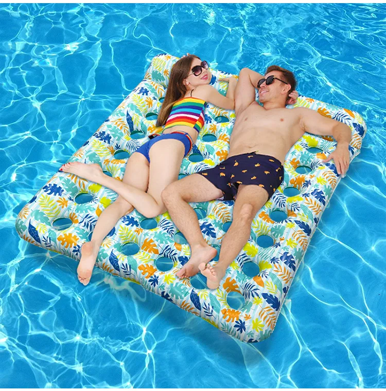 Air Mattresses，Environmentally Friendly Thickened Hole Tree Leaf Pattern Inflatable Floating Bed with Pillow and Double Float
