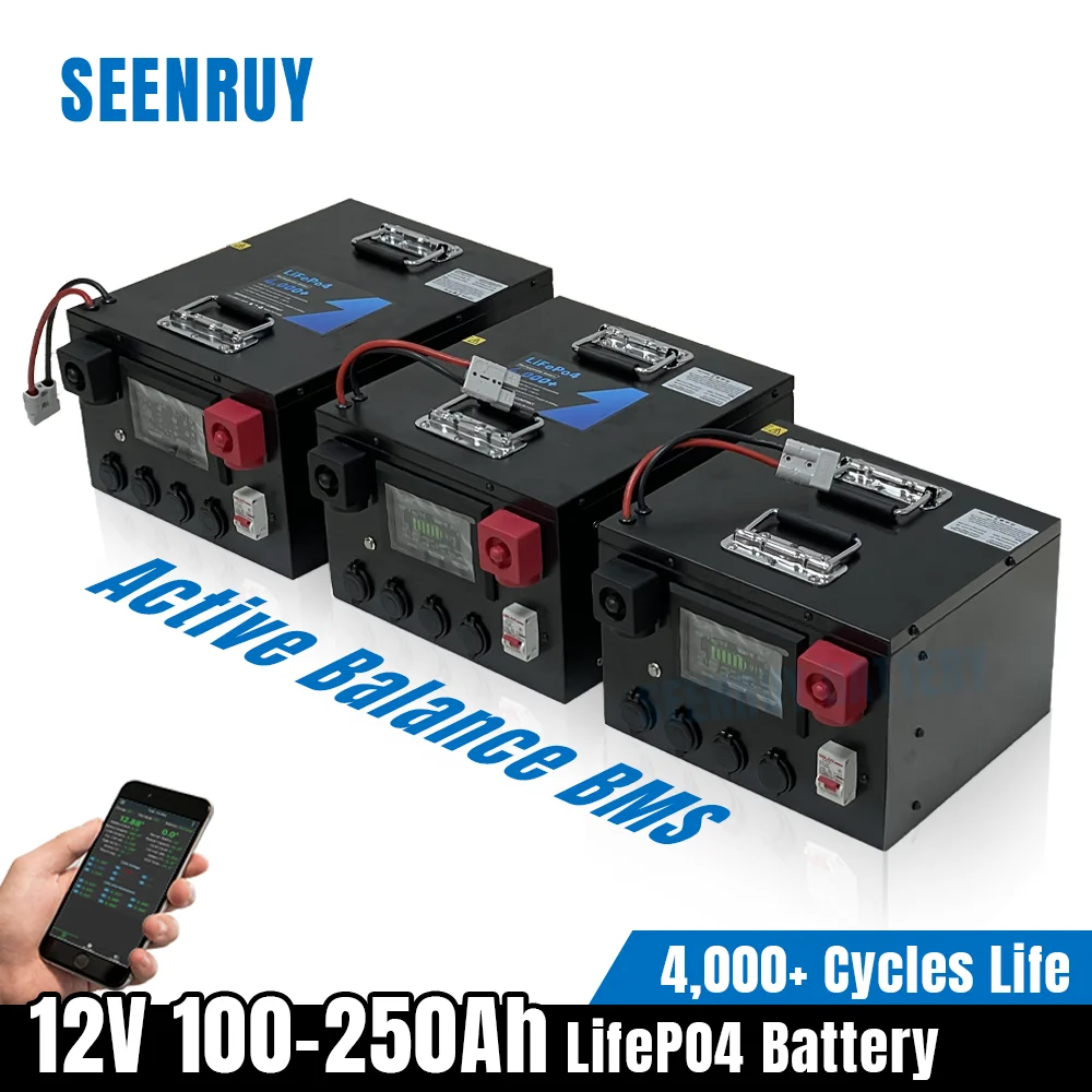 

Аккумулятор LiFePO4 12 в 250 Ач 200 ач 150 Ач 100 Ач Встроенный активный баланс BMS USB Водонепроницаемый для внесетевых солнечных энергетических домов на колесах