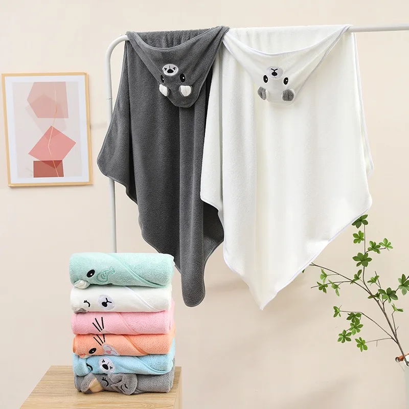 0-3Y Baby Shower Unisex Baby Bathrobe Flannel Cloak Cartoon Boy Girl Ultra-Soft Hooded Spa Robe Bath Towel Newborn Cover-Up