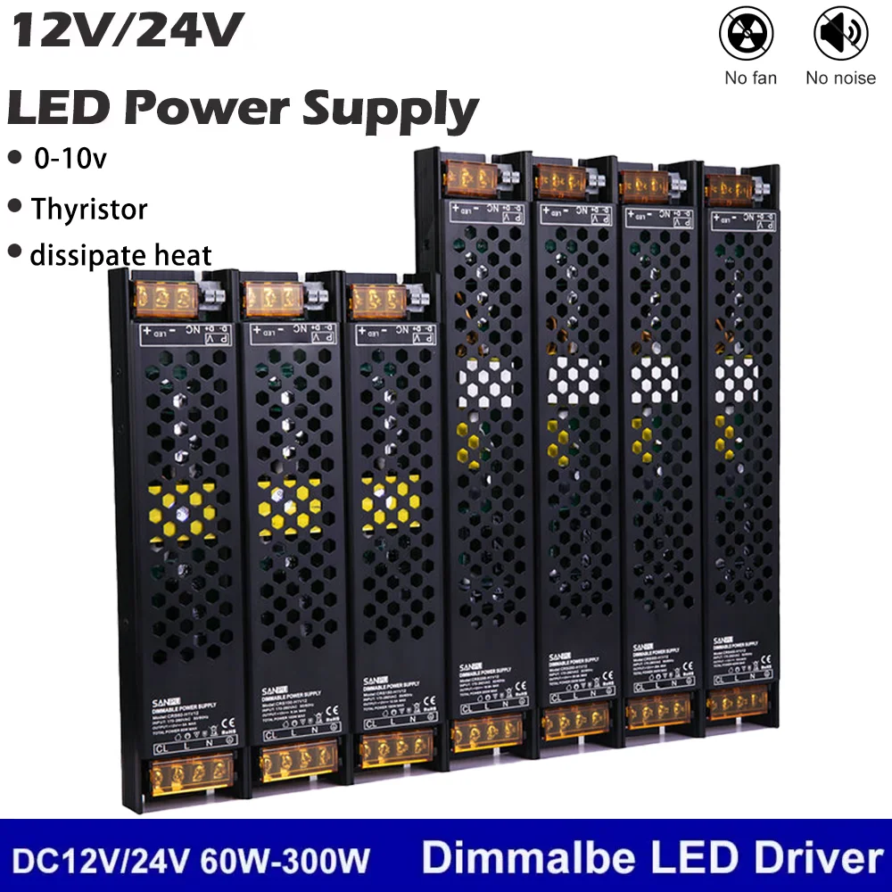 

DC12V/24V LED Power Supply 60W 100W 150W 200W 250W 300W Dimmable LED Driver Aluminum Triac & 0-10V Dimming Lighting Transformer
