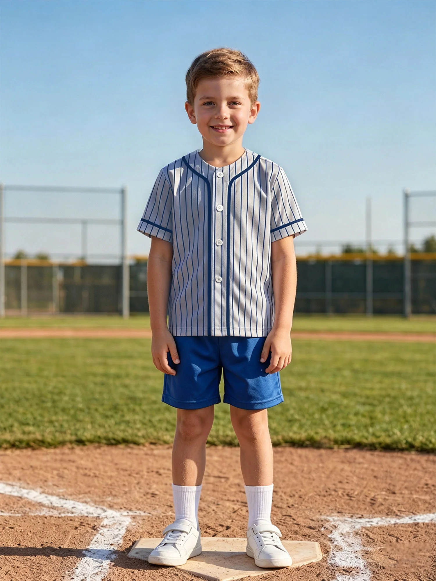 Boys Girls Adaptive Shirt Medical Treatment Tees Press Buttons Shoulders Short Sleeves Button Down Striped Top for Baseball