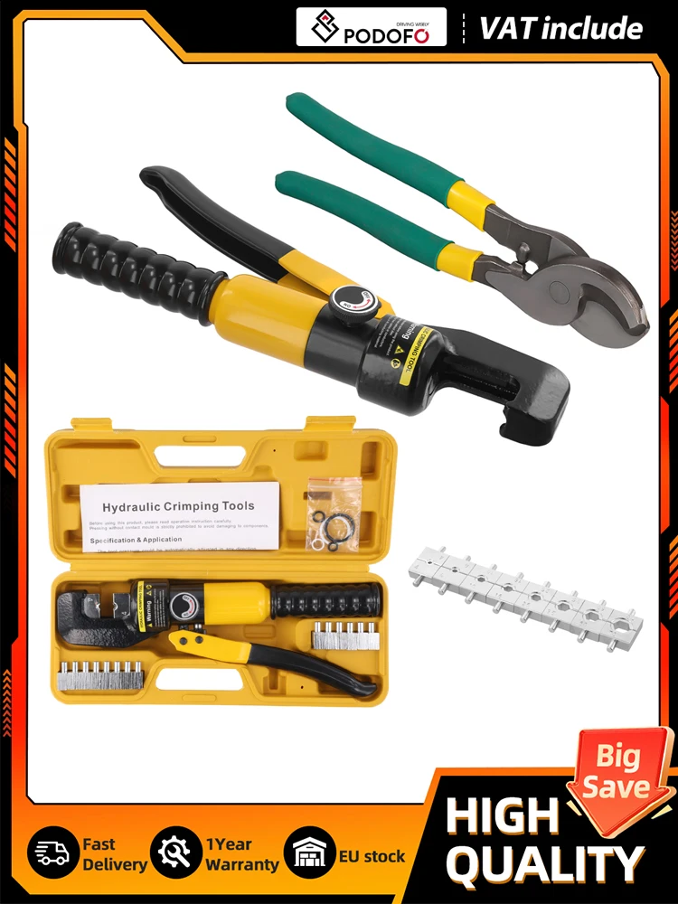 Podofo 10T Hydraulische Kabeloogklemmenpers 12 tot 2/0 AWG Hydraulische Handpers voor Elektrische Kabels - afbeelding 2