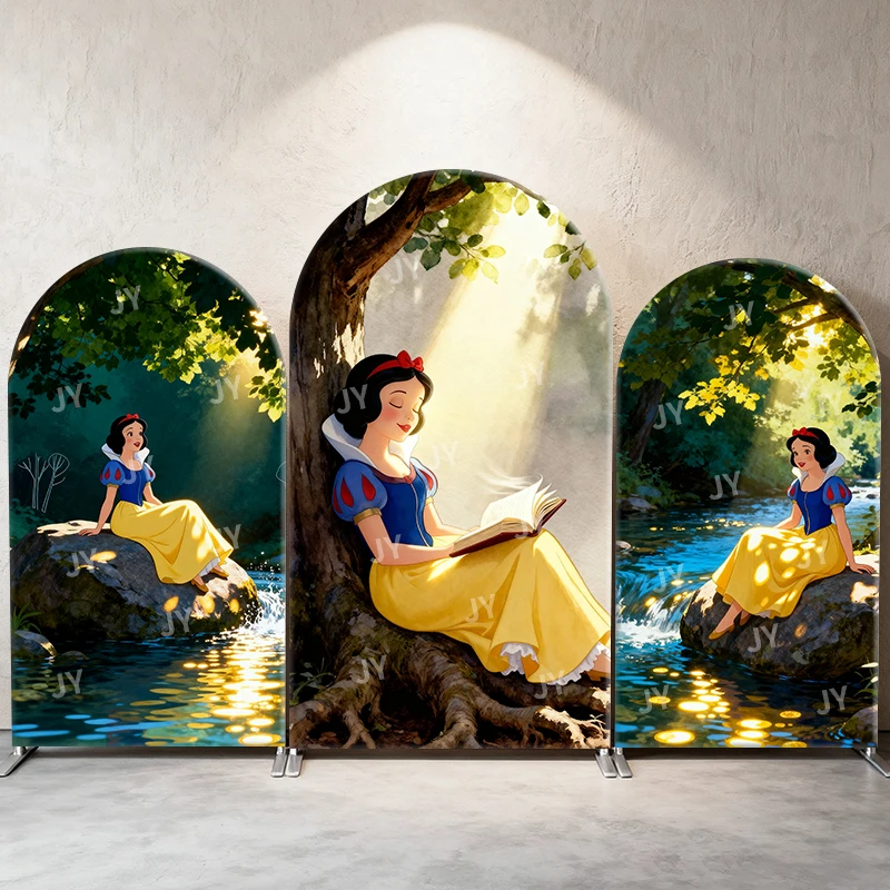 

Disney Snow White Arch Backdrop Cover Forest River Scene for Kids Birthday and Baby Shower Party Photo Booth Decor
