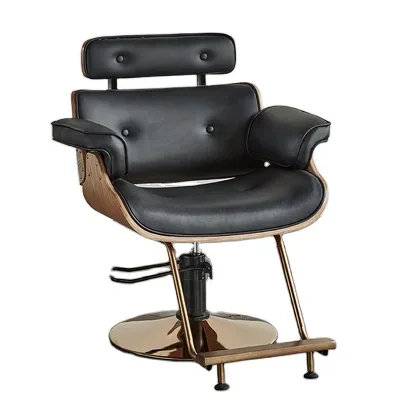 

Comfortable Leather Cover Round Base High Density Sponge Frame Barber Chair Gold Aluminium Salon Furniture Modern 1 Pc