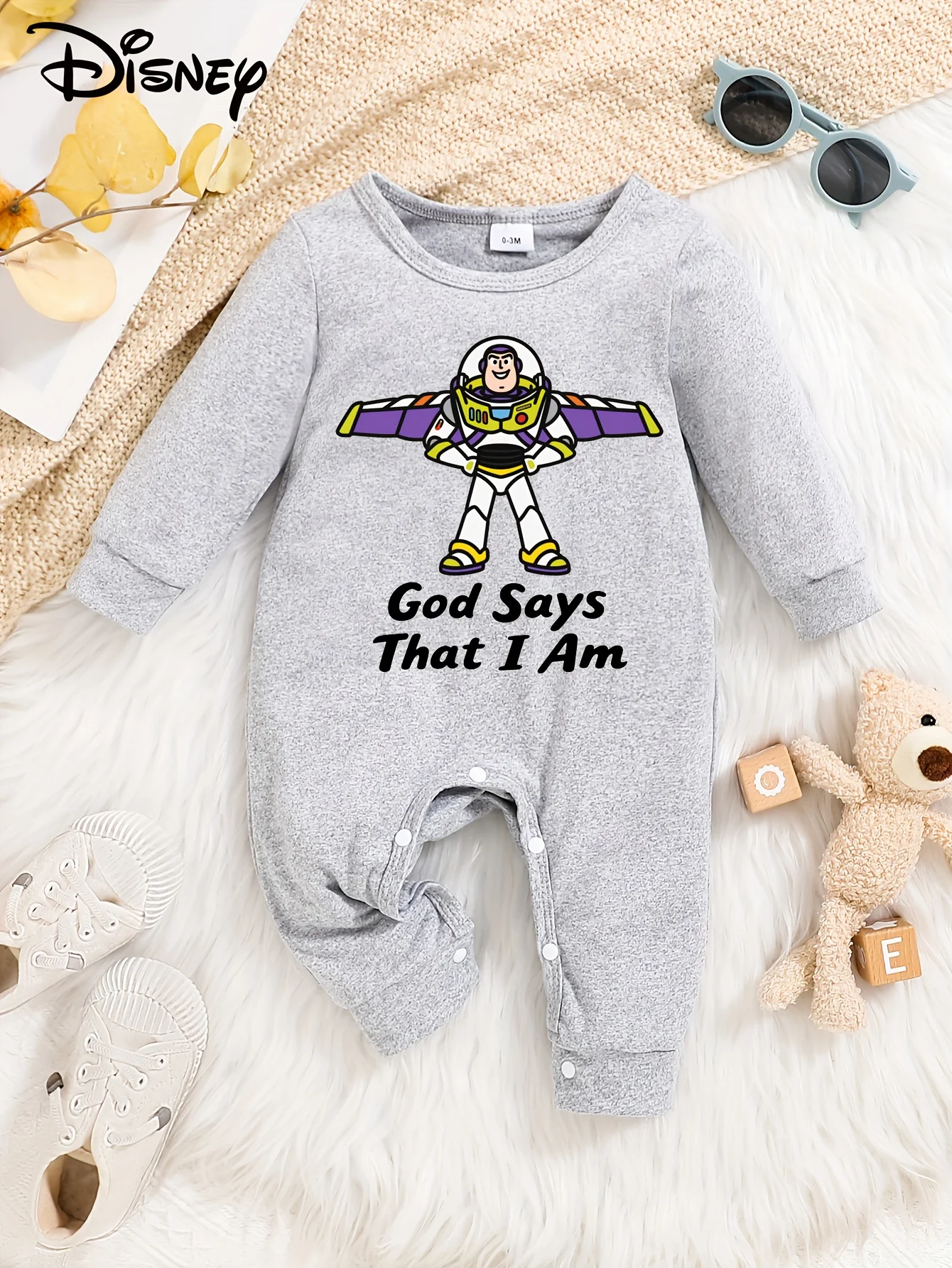 

[Акторизованный] Детский комбинезон с длинными рукавами Disney Buzz Lightyear, милый узор с принтом, круглый вырез, мягкий и удобный, можно стирать в машине, подходит для всех сезонов, подходит для уличного ношения