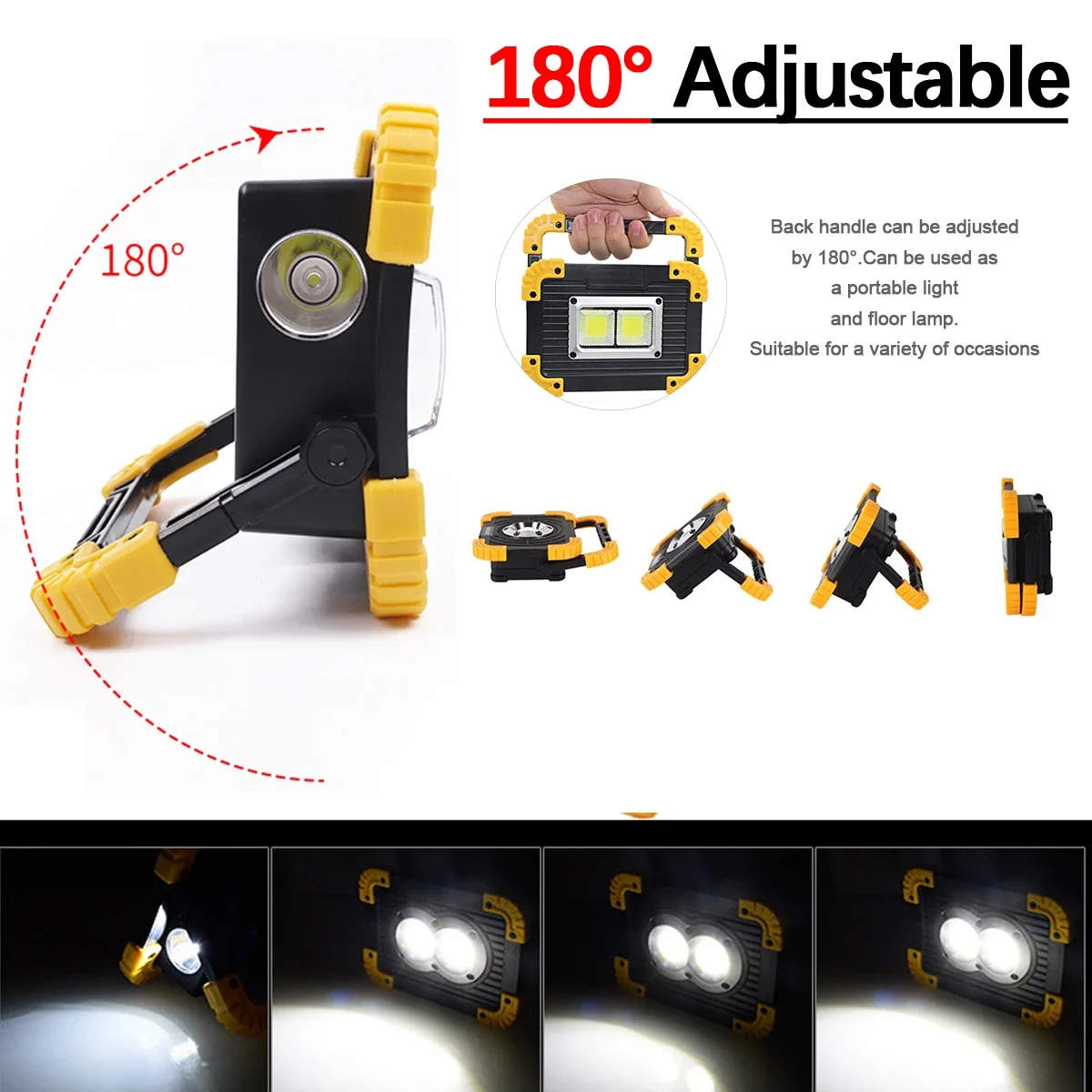 Lámpara de trabajo COB LED portátil, linterna impermeable, 4 modos, foco portátil de emergencia, reflector recargable para luz de Camping