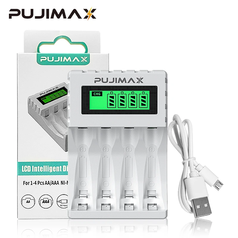 PUJIMAX 4 Slots 1.2V Smart Battery Charger LCD Display For AA/AAA NiCd NiMh Rechargeable Battery Portable Fast Charging Adapter 