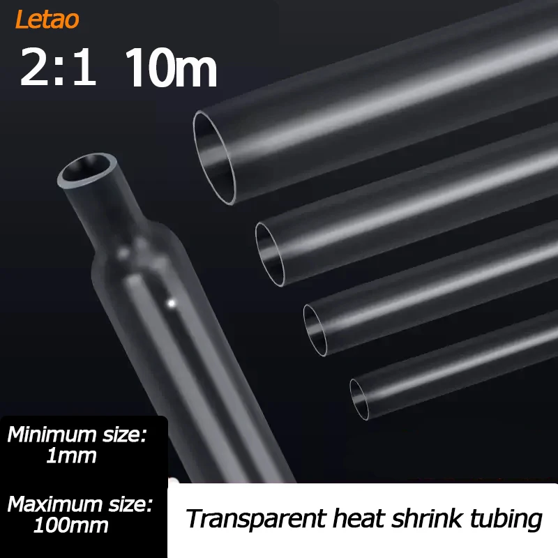 

10 meter/lot heat shrink tube 2:1 clear transparent tubing shrinkable wrap 1mm - 60mm cable sleeve wire