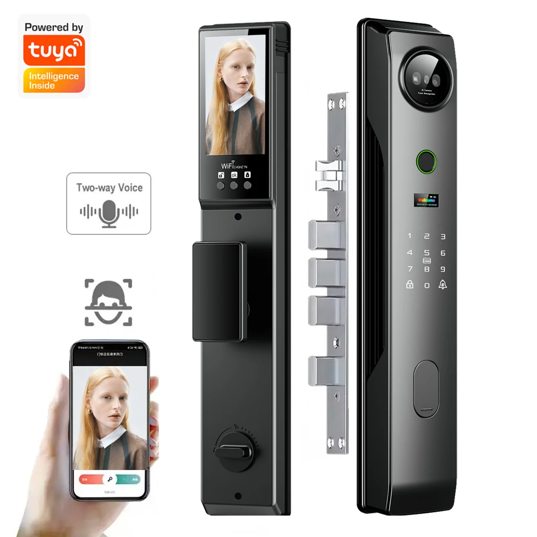 

New Automatic Electronic Fingerprint Biometric Lock Tuya WIFI Smart Lock 3D Face Recognition Digital Door Lock With Camera
