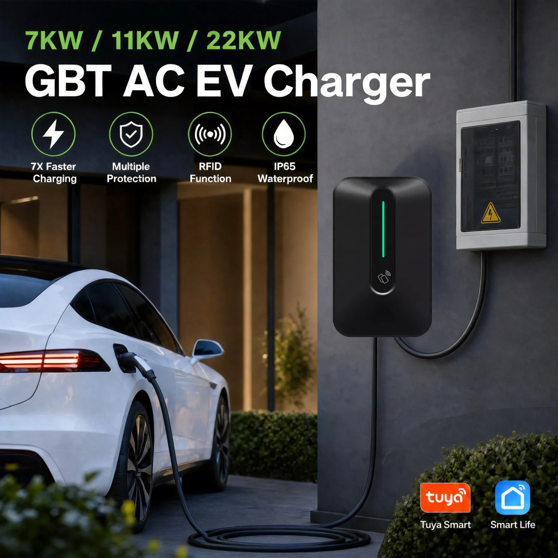 

JIGU EV Charger 7kW 11kW 21kW GBT Electric Vehicle Charging Station WiFi Smart Life Tuya APP Control Compatible with All EVs