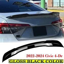 For Honda Civic 2022 2023 2024 4Dr Si Factory Style Trunk Spoiler Wing GLOSS BLACK / Carbon Fiber Color Sports Blade Tail Wing