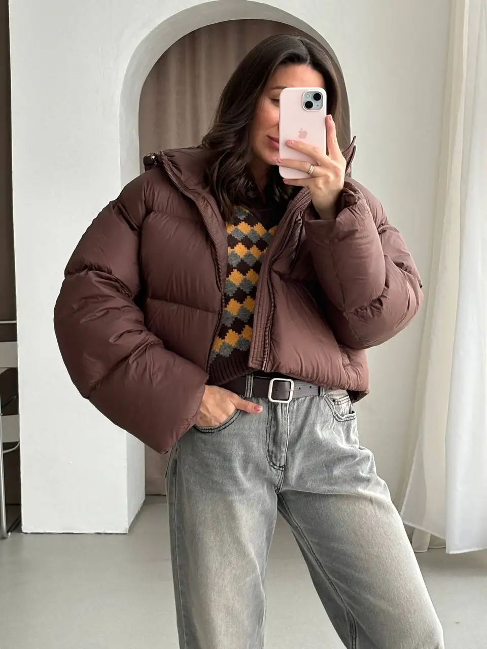 Hooded Cropped Puffer Jacket Black Burgundy Women 2023 Winter Puffy White Duck Down Thickened Coat