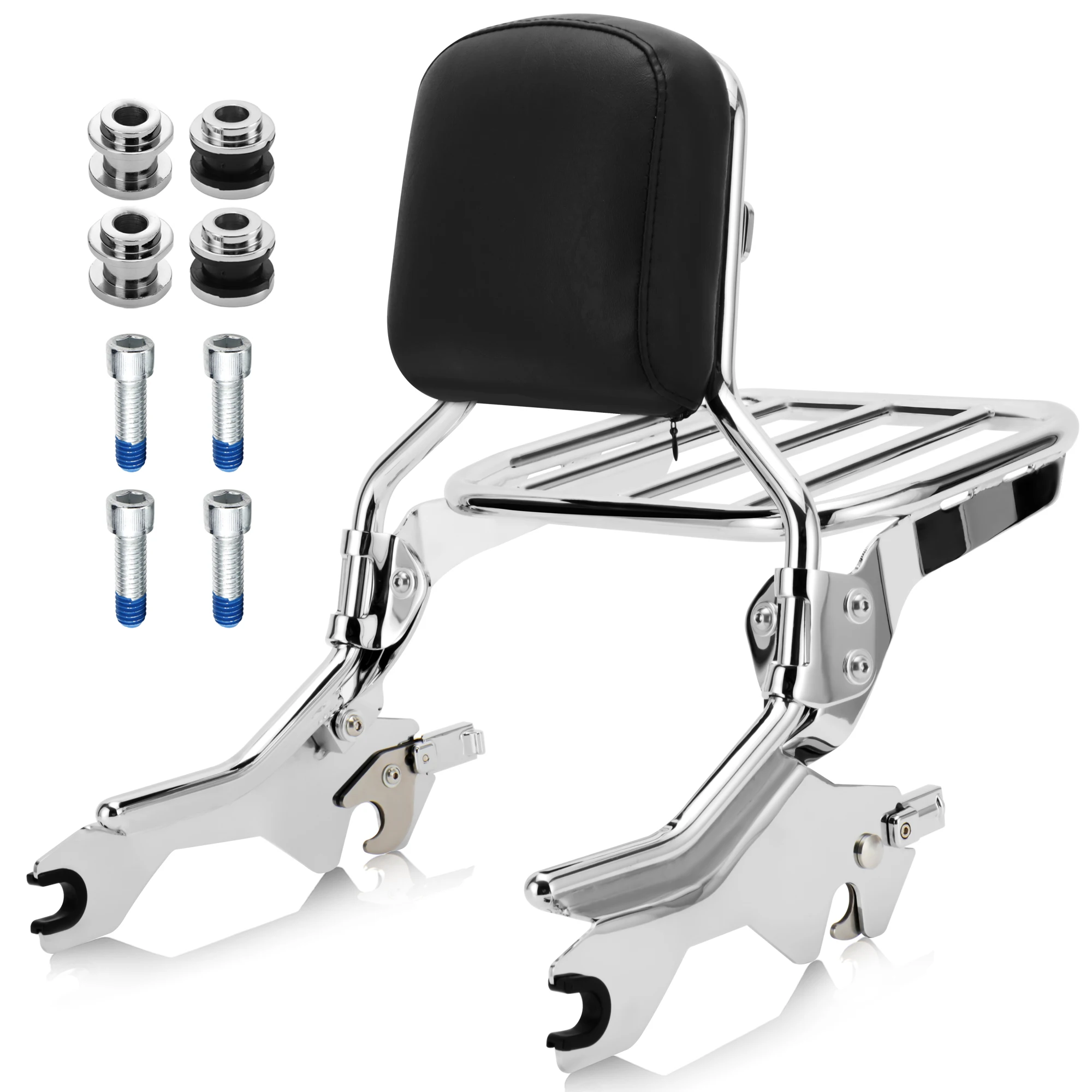 

16" Sissy Bar Backrest with Luggage Rack and Docking Hardware for Harley 2018-Up Softail Fat Bob FXFB FXFBS, Chrome/Black