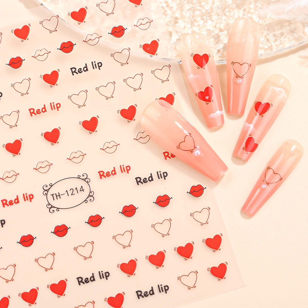 4 pçs sexy lábio vermelho arte do prego adesivos coração carta de amor sobremesa decalques autoadesivos para o dia dos namorados manicure decoração diy