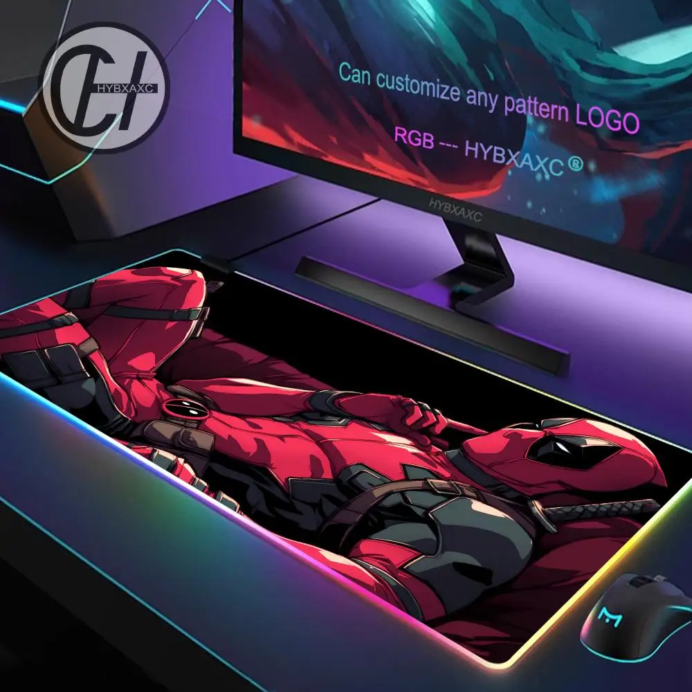 Super Hero Deadpools RGB Pc Gamer Keyboard Mouse Pad Mousepad LED Glowing Mouse Mats Rubber Gaming Computer Mausepad