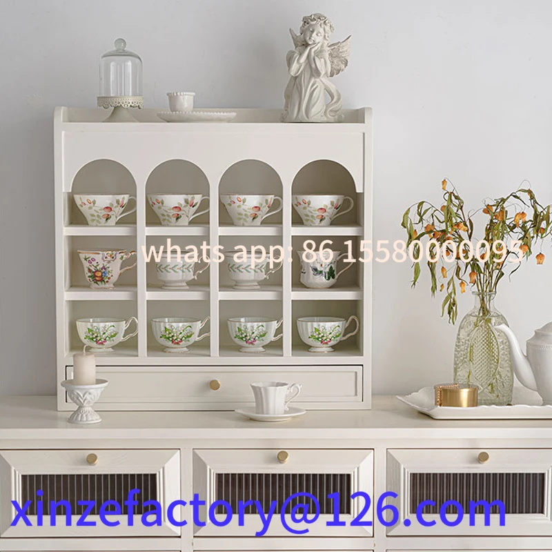 Scaffale da tavolo per tazze in legno personalizzabile, porta tazze da tè, portaoggetti in reticolo con cassetto