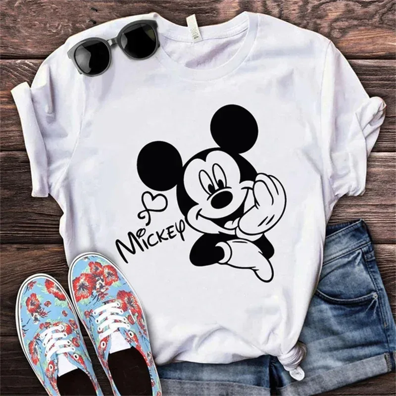 Mickey Mouse Disney Print T-shirt Women Harajuku Aesthetic Streetwear Short Sleeve T Shirt Summer Fashion Female Clothing Tops