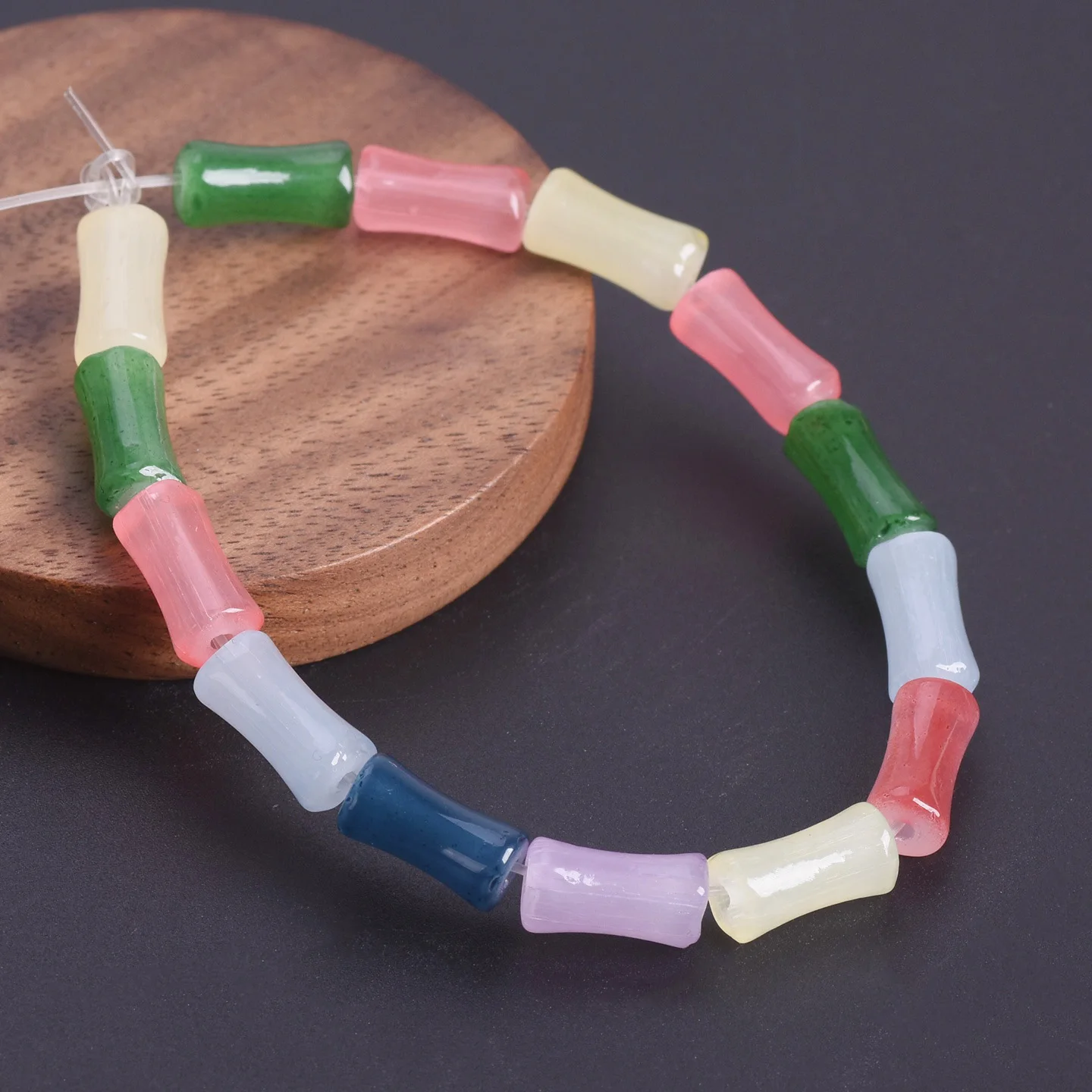 

20PCS 12x6mm Bamboo Tube Shape Imitated Jade Color Coated Opaque Glass Loose Beads For Jewelry Making DIY Earring Findings