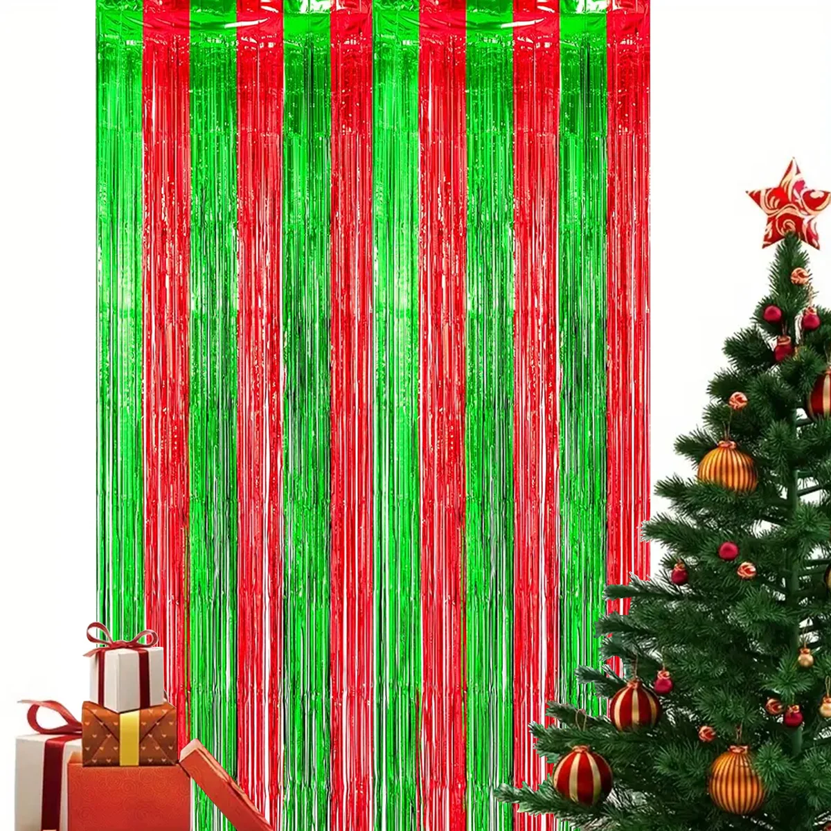 Christams Red and Green Rain Curtain Ireland Festival Party Decoration Three Color Patchwork Rain Curtain Birthday Party Favors