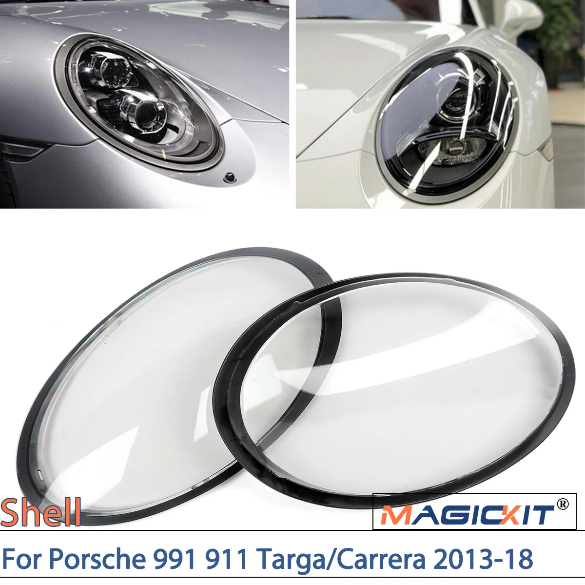 

MAGICKIT A Set Front Headlight Clear Lens Cover for Porsche 911 Targa/Carrera 2013-2019 Clear Direct Replacement CAR Accessories