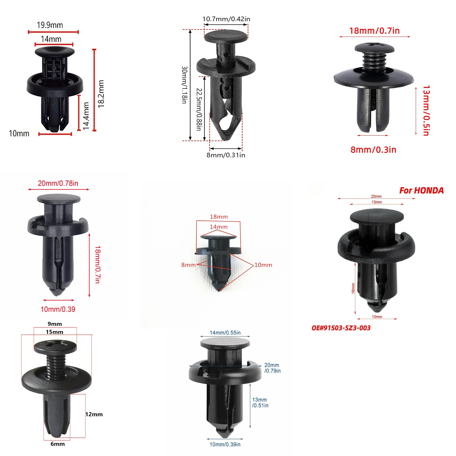 30PCS Car Retainer Clips Fasteners Body Bumper Fender Door Panel Trim Rivet 6mm 8mm 10mm Trim Panel Clip Plastic Clips Kit