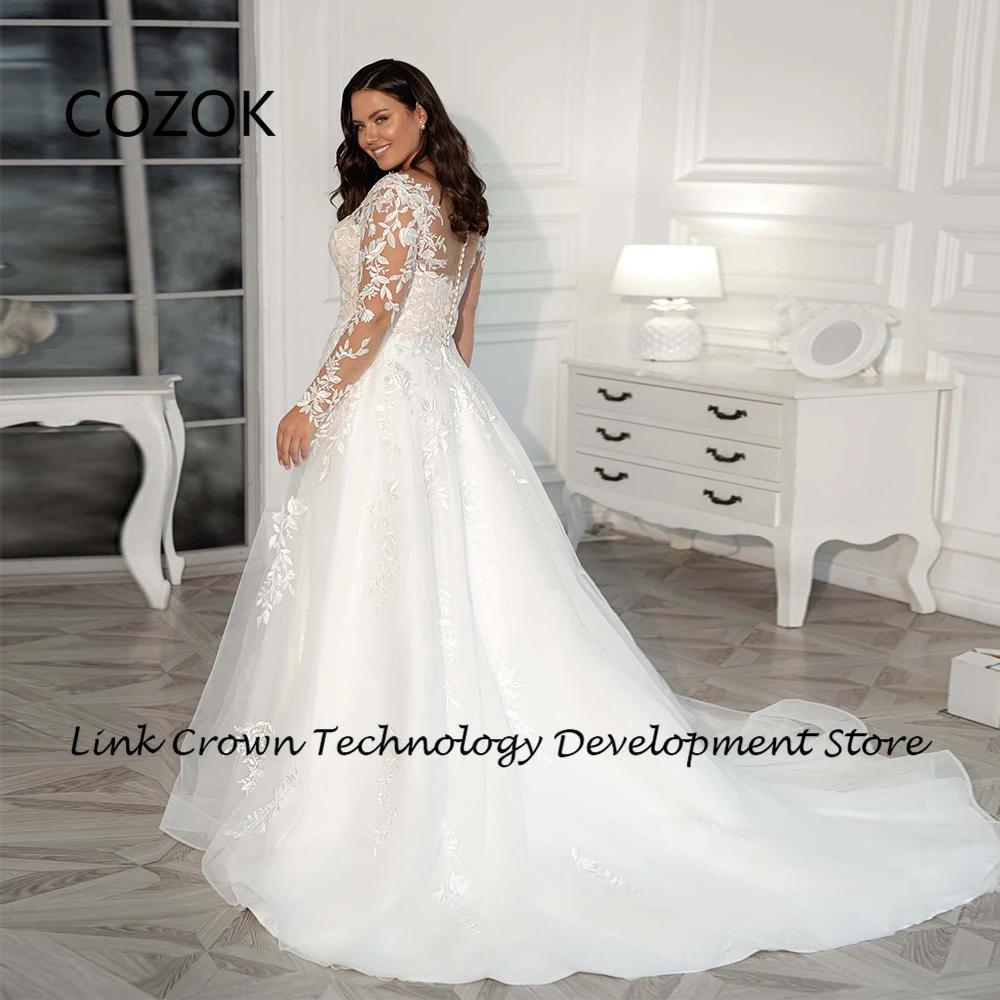 COZOK Strapless Plus Size Wedding Dresses for Women 2024 Summer A Line Bridal Gowns with Lace New Soft Tulle Vestidos De Novia