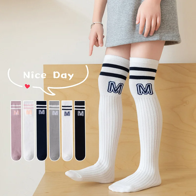 

Fashion Spring Autumn Kids School Long Sock Thin Letter M Knee High Sock Cotton Soft Student Sports Stocking For Girls 3-8Years