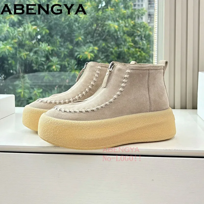

Рыцарские ботинки на толстой подошве на плоской подошве, женские замшевые ботильоны на платформе с молнией спереди, женская повседневная обувь Mujer
