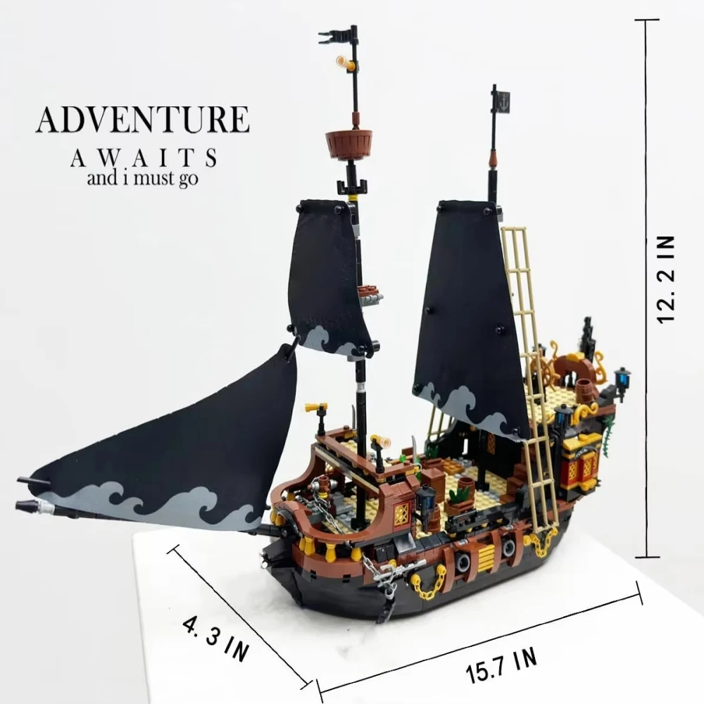 1424Pcs Black Pirates Ship Diy Adventure Boat Mini Bricks Building Blocks Assembled Model Toys for Boys Kids Christmas Gifts