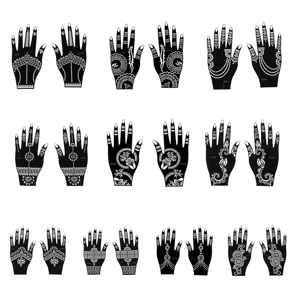 1 Pairs Henna Tattoo Stencil Temporary Hand Tattoo Body Art Sticker Template Indian Wedding Painting Henna Kit Tool