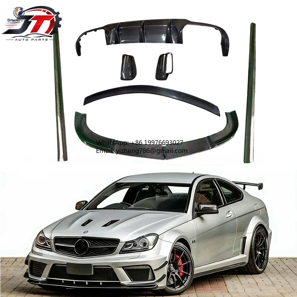 JT New Car Carbon Fiber Bumper Kit for C Class W204 C63 2012-2015 Front Lip Side Skirts Rear Diffuser