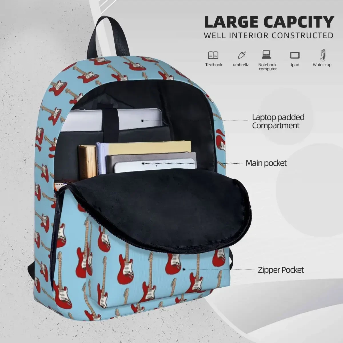 Rock Guitar Backpacks Large Capacity Student Book bag Shoulder Bag Laptop Rucksack Casual Travel Rucksack Children School Bag