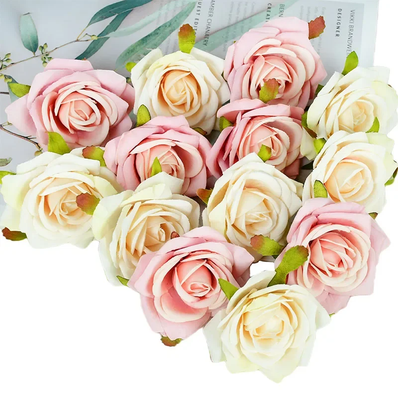 5/10pcs 7cm Silk Rose Artificial Flower Head for Wedding Party Home Decoration DIY Christmas Wreath Scrapbook Fake Flowers Fern