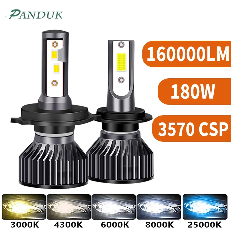 PANDUK H4 LED Headlight 160000LM 3570 CSP 180W LED H7 H1 H11 H8 H9 4300K 6000K 8000K 80000LM PTF Ice Bulbs Turbo Fog Light 12V