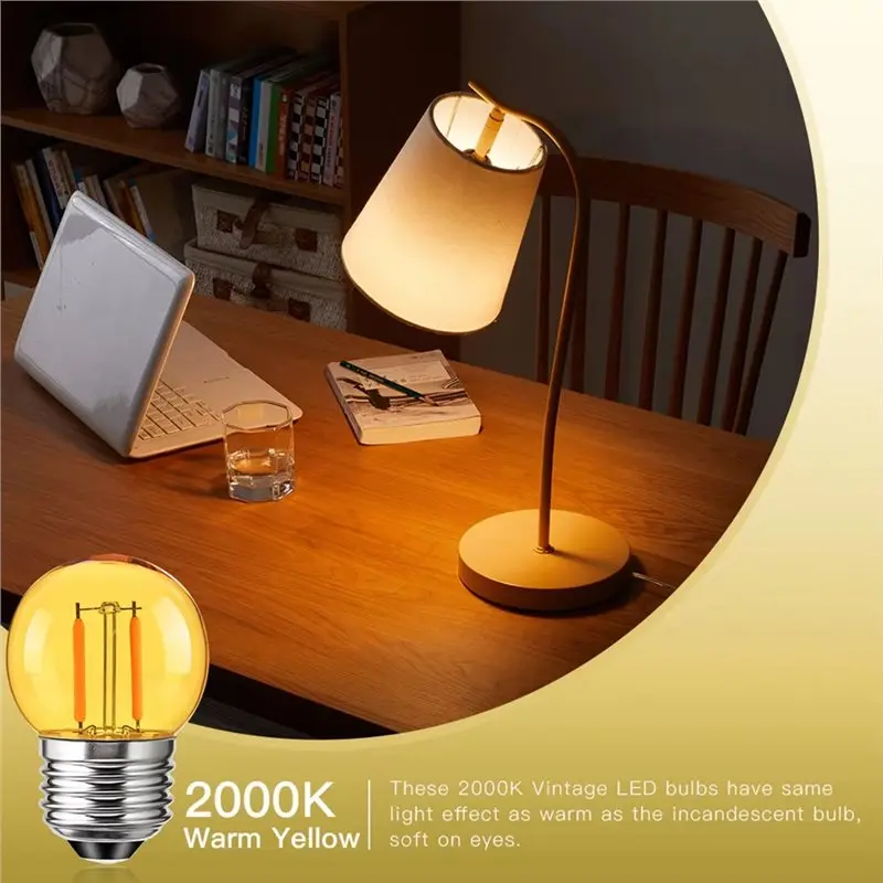 TFORU-Vintage Style G40 Light Bulbs 15PCS 220V E27 Screws Base LED Socket Bulbs 2000K Warm Yellow Filament