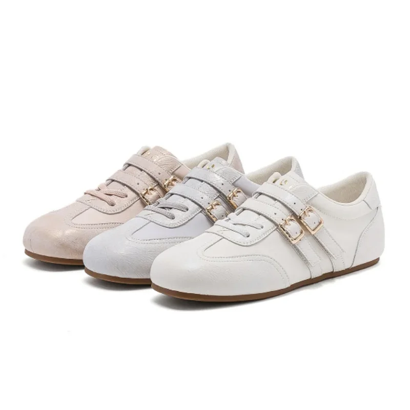 

Women's Casual Sneakers, Lightweight Double Buckle Retro Trainers, Lace-Up Flat Walking Shoes for Summer Daily, Campus & Dates