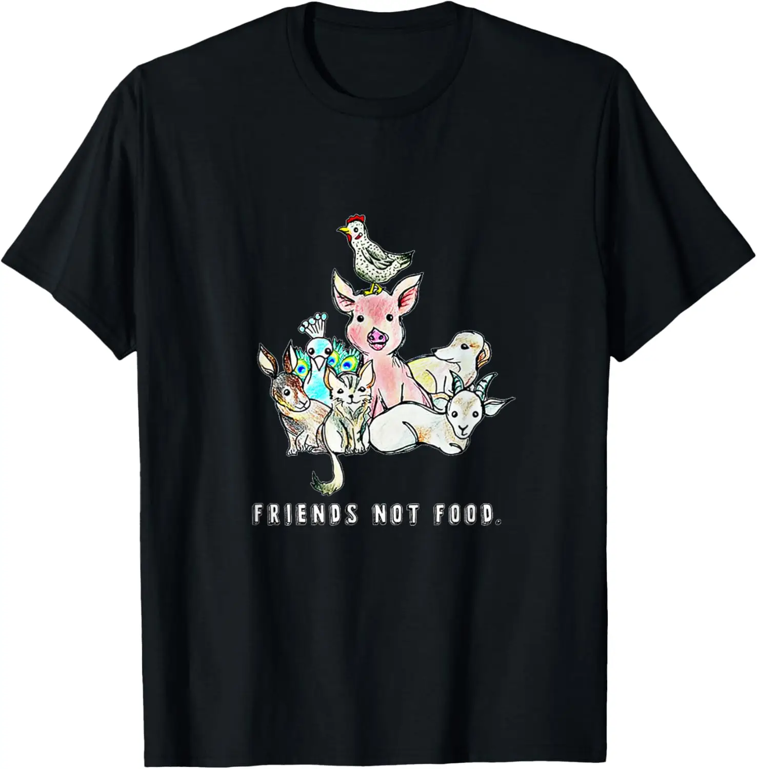 Friends Not Food Vegan Animals Graphic Tee Men Casual Cotton Crewneck T-Shirt