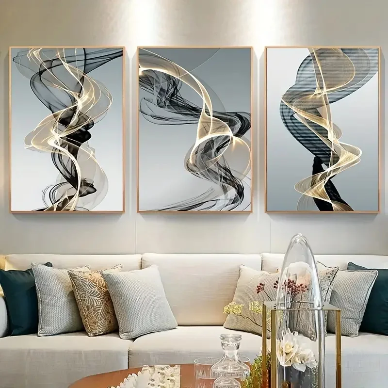 3PCS--3pcs Modern Abstract Ribbon Canvas Posters Nordic Wall Art Canvas Print Painting for Bedroom Living Room Corridor Ideal