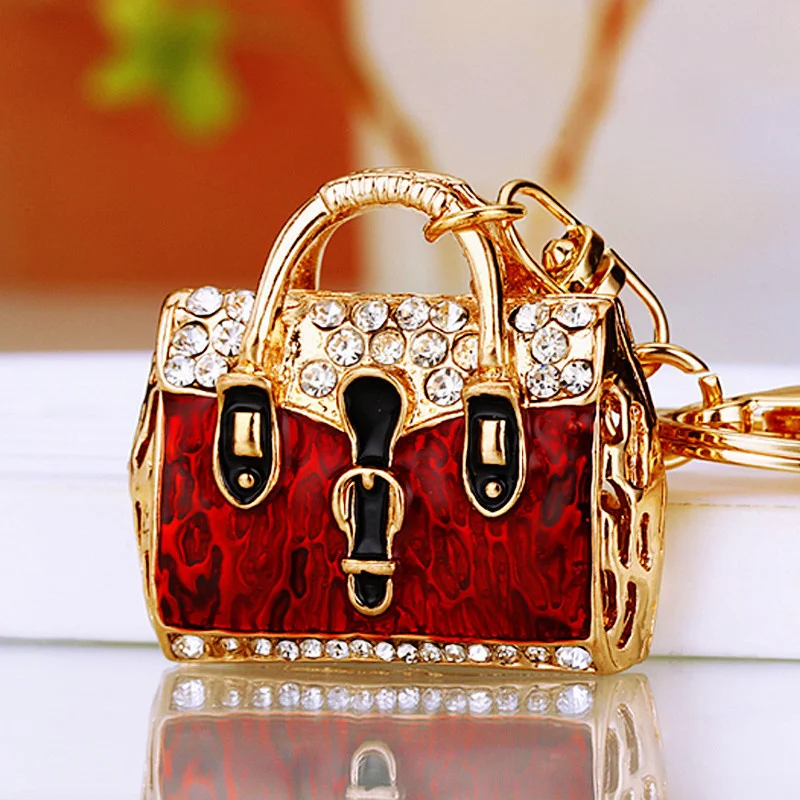 Creative Jewelry Key Chain Set Rhinestone Handbag Car Keychain Female Bag Accessories Key Chain Metal Enamel Pendant Small Gift