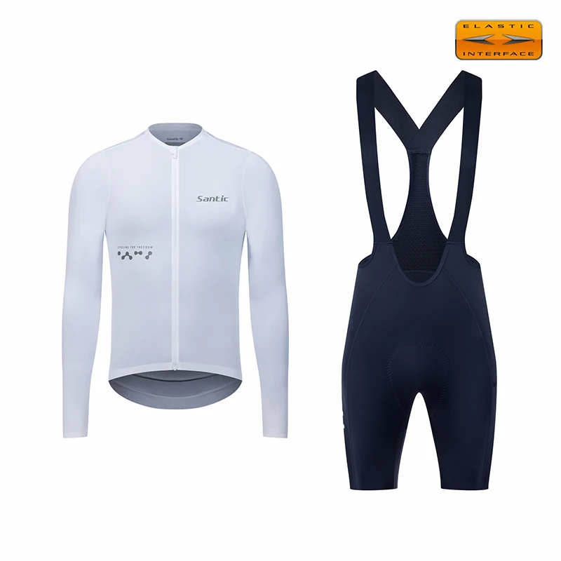 Santic Men's Cycling Sets Breathable Quick Drying 6 Hours Cushion Cycling Long Sleeve Thin Sunscreen Bicycle Bib Shorts Suits