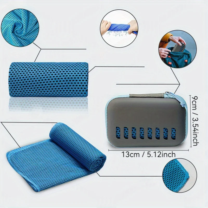 2/1 piece in random color, cooling quick-dry sports towel with EVC storage box. Lightweight, portable, and machine washable, suitable for camping, hiking, and gym use. Durable fabric, ideal for camping, fitness, Hallow