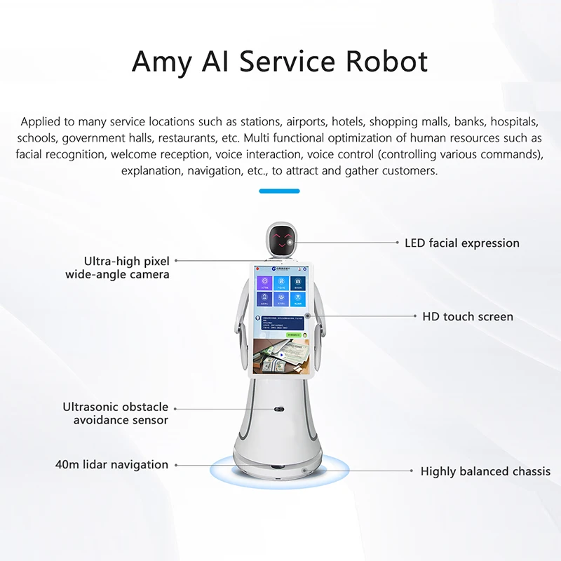 Premium AI Service Reception Greeting Robot Intelligent Voice Interaction 21.5 Inch Screen Autonomous Obstacle Avoidance