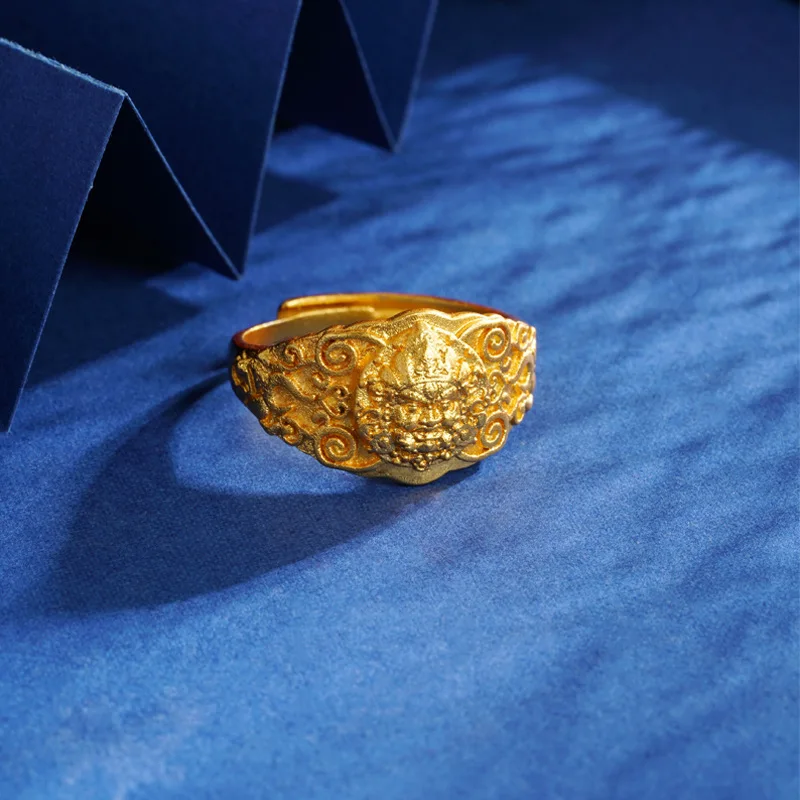 

Luxury 24K 9999 Pure Gold real gold Filament Yellow God of Wealth Opening Ring