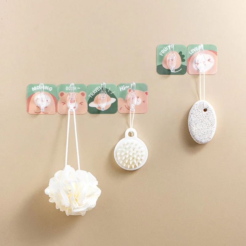 6PCS Adhesive Wall Hooks Hanging Acrylic Door Key Towel Rack Bathroom Wardrobe Organizer Kitchen Items Cute Room Things Decor